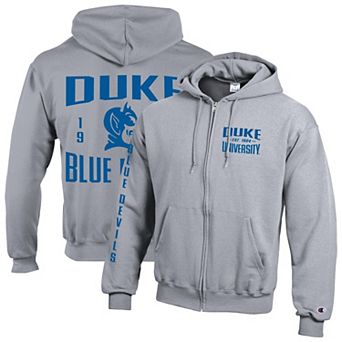 Men's Champion Heather Gray Duke Blue Devils Varsity Powerblend Full-Zip Fleece Hoodie