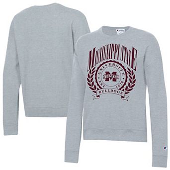 Women's Champion Heather Gray Mississippi State Bulldogs Academic Crest Powerblend Crewneck Sweatshirt