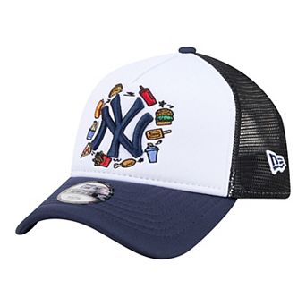 Youth New Era White/Navy New York Yankees Food A-Frame 9FORTY Trucker Adjustable Hat