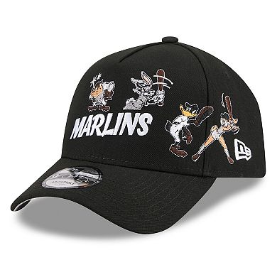 Youth New Era Black Miami Marlins Looney Tunes A-Frame 9FORTY Adjustable Hat