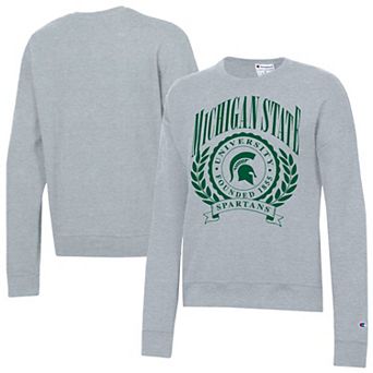 Women's Champion Heather Gray Michigan State Spartans Academic Crest Powerblend Crewneck Sweatshirt