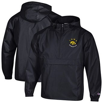Men's Champion Black Iowa Hawkeyes Packable Hooded Windbreaker Half-Zip Jacket