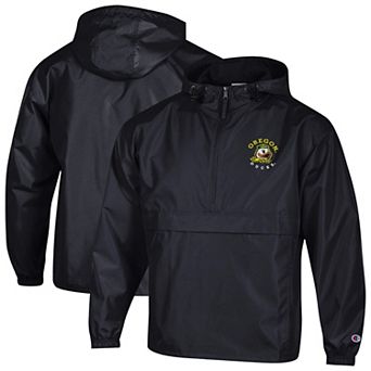 Men's Champion Black Oregon Ducks Packable Hooded Windbreaker Half-Zip Jacket