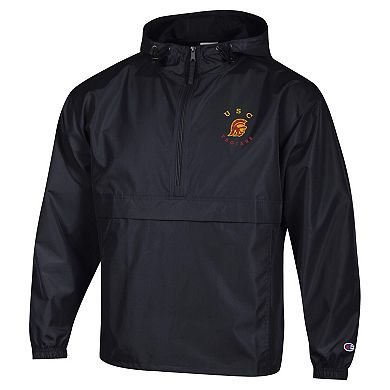 Men's Champion Black USC Trojans Packable Hooded Windbreaker Half-Zip Jacket