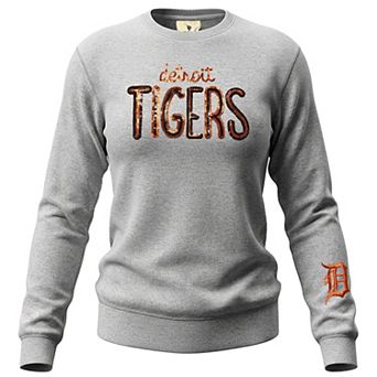 Women's Soft as a Grape Heather Gray Detroit Tigers Nantucket Sequin Fleece Sweatshirt
