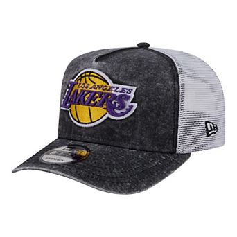Men's New Era Black/White Los Angeles Lakers Washed Meshback 9FIFTY Adjustable Hat