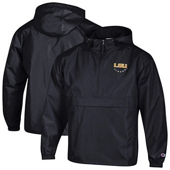 Men's Champion Black LSU Tigers Packable Hooded Windbreaker Half-Zip Jacket