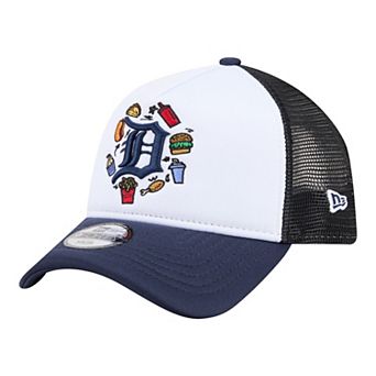 Youth New Era White/Navy Detroit Tigers Food A-Frame 9FORTY Trucker Adjustable Hat