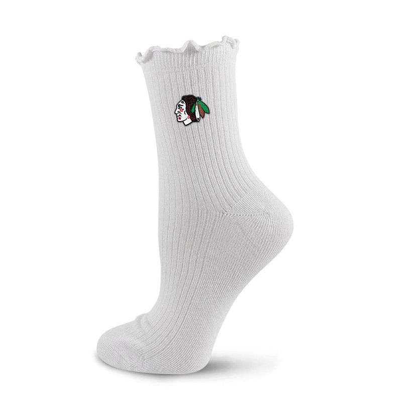 Women's PRO Compression White Chicago Blackhawks Logo Lettuce Hem Quarter Socks,