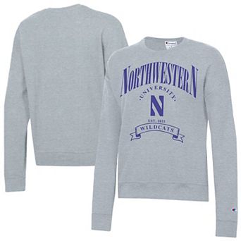 Women's Champion Heather Gray Northwestern Wildcats Academic Crest Powerblend Crewneck Sweatshirt