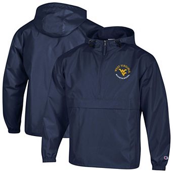Men's Champion Navy West Virginia Mountaineers Packable Hooded Windbreaker Half-Zip Jacket