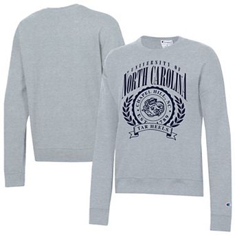 Women's Champion Heather Gray North Carolina Tar Heels Academic Crest Powerblend Crewneck Sweatshirt