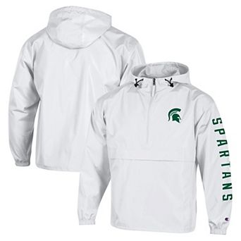 Men's Champion White Michigan State Spartans Cloud Packable Half-Zip Hooded Jacket