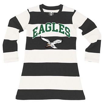Girls Toddler Wes & Willy Black/White Philadelphia Eagles Long Sleeve Rugby Tri-Blend Dress
