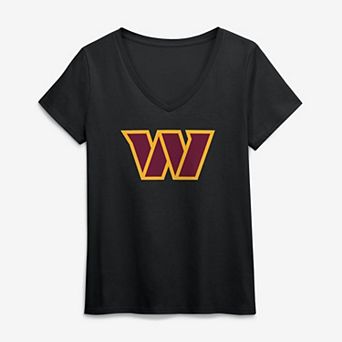 Women's Logo Athletic Black Washington Commanders Primary Logo V-Neck T-Shirt