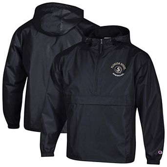 Men's Champion Black Florida State Seminoles Packable Hooded Windbreaker Half-Zip Jacket