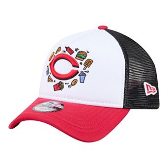 Youth New Era White/Red Cincinnati Reds Food A-Frame 9FORTY Trucker Adjustable Hat