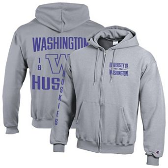 Men's Champion Heather Gray Washington Huskies Varsity Powerblend Full-Zip Fleece Hoodie