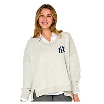 Women's Soft as a Grape Beige New York Yankees Popcorn V-Neck Sweater