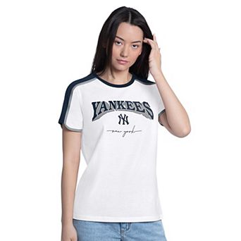 Women's G-III 4Her by Carl Banks White New York Yankees First Lane Fashion T-Shirt