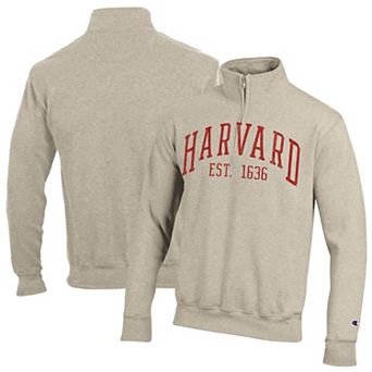 Men's Champion Cream Harvard Crimson Established Date Quarter-Zip Pullover