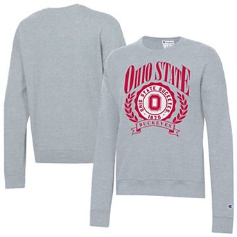 Women's Champion Heather Gray Ohio State Buckeyes Academic Crest Powerblend Crewneck Sweatshirt