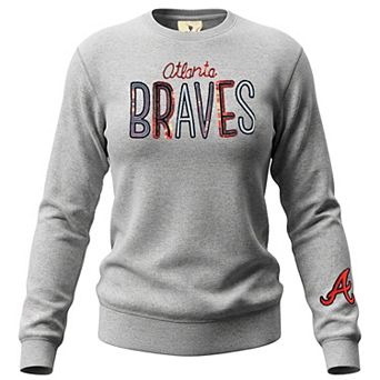 Women's Soft as a Grape Heather Gray Atlanta Braves Nantucket Sequin Fleece Sweatshirt