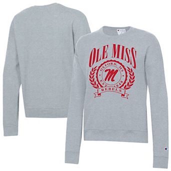 Women's Champion Heather Gray Ole Miss Rebels Academic Crest Powerblend Crewneck Sweatshirt