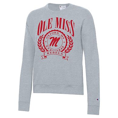Women's Champion Heather Gray Ole Miss Rebels Academic Crest Powerblend Crewneck Sweatshirt