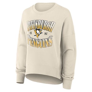 Women's Fanatics Cream Pittsburgh Penguins Oversized Slice Pullover Sweatshirt