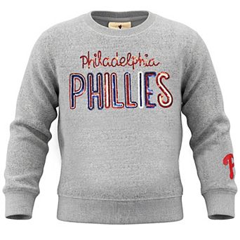 Girls Youth Soft as a Grape Heather Gray Philadelphia Phillies Nantucket Sequin Fleece Crewneck Sweatshirt