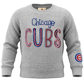 Girls Youth Soft as a Grape Heather Gray Chicago Cubs Nantucket Sequin Fleece Crewneck Sweatshirt