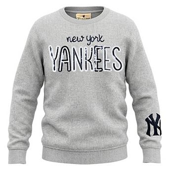 Girls Youth Soft as a Grape Heather Gray New York Yankees Nantucket Sequin Fleece Crewneck Sweatshirt