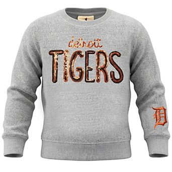 Girls Youth Soft as a Grape Heather Gray Detroit Tigers Nantucket Sequin Fleece Crewneck Sweatshirt