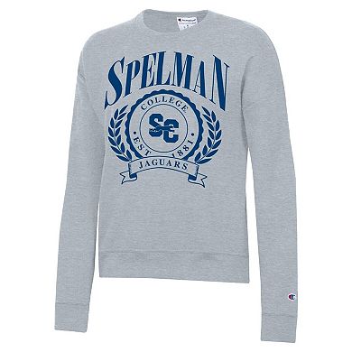 Women's Champion Heather Gray Spelman College Jaguars Academic Crest Powerblend Crewneck Sweatshirt