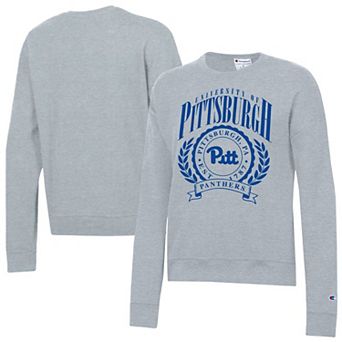 Women's Champion Heather Gray Pitt Panthers Academic Crest Powerblend Crewneck Sweatshirt