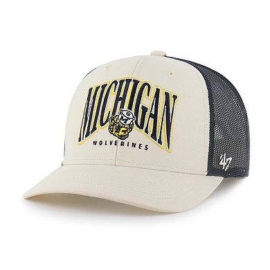 Men's '47 Natural Michigan Wolverines Drawbridge Trucker Adjustable Hat