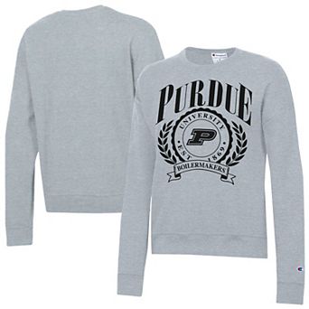 Women's Champion Heather Gray Purdue Boilermakers Academic Crest Powerblend Crewneck Sweatshirt