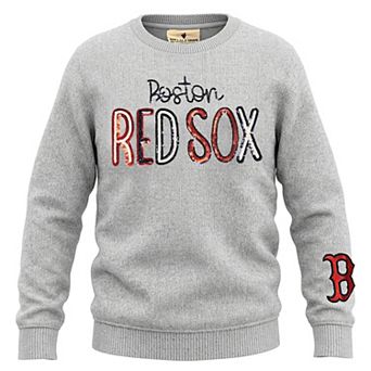 Girls Youth Soft as a Grape Heather Gray Boston Red Sox Nantucket Sequin Fleece Crewneck Sweatshirt