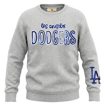 Girls Youth Soft as a Grape Heather Gray Los Angeles Dodgers Nantucket Sequin Fleece Crewneck Sweatshirt
