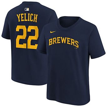 Youth Nike Christian Yelich Navy Milwaukee Brewers Name & Number T-Shirt