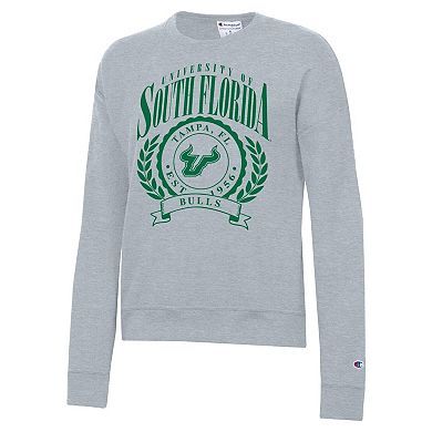 Women's Champion Heather Gray South Florida Bulls Academic Crest Powerblend Crewneck Sweatshirt