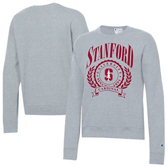 Women's Champion Heather Gray Stanford Cardinal Academic Crest Powerblend Crewneck Sweatshirt