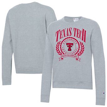Women's Champion Heather Gray Texas Tech Red Raiders Academic Crest Powerblend Crewneck Sweatshirt