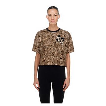 Women's New Era Brown Texas Rangers Leopard Boxy Cropped T-Shirt