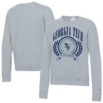 Women's Champion Heather Gray Georgia Tech Yellow Jackets Academic Crest Powerblend Crewneck Sweatshirt