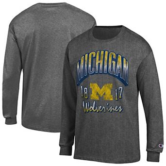 Men's Champion Heather Charcoal Michigan Wolverines Bold Long-Sleeve T-Shirt