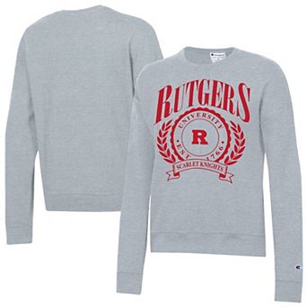 Women's Champion Heather Gray Rutgers Scarlet Knights Academic Crest Powerblend Crewneck Sweatshirt