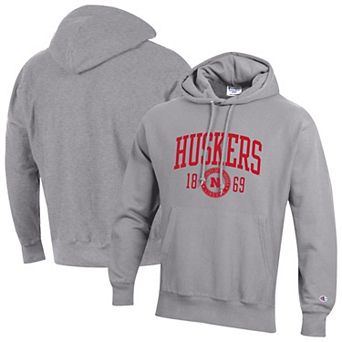 Men's Champion Heather Gray Nebraska Huskers Established Reverse Weave Hoodie