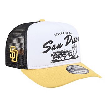Men's New Era White/Gold San Diego Padres Foodie A-Frame 9FIFTY Trucker Snapback Hat